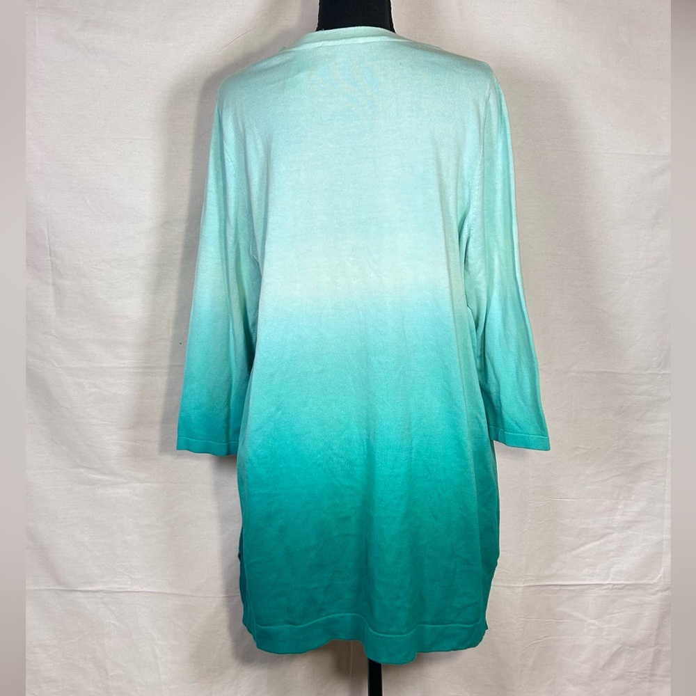 Y2K Coastal Ombre Cardigan Isaac Mizrahi Aqua Gradient Knit Sweater - Picture 3 of 7